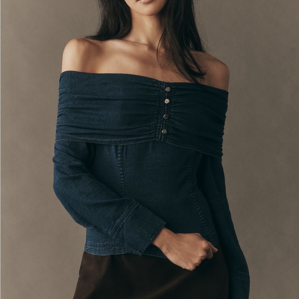 Anthropologie Off-Shoulder Jean top- Deep Blue